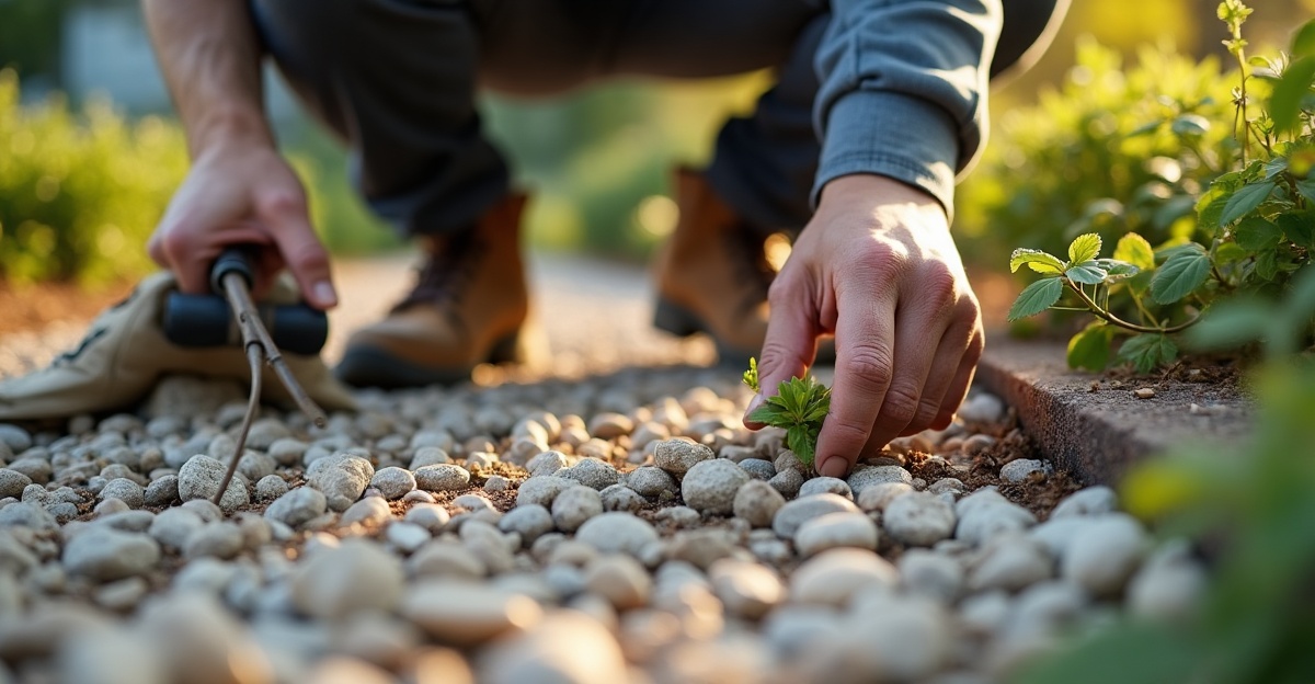 removing weeds from rock landscape